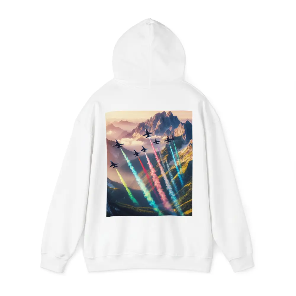 Fighter Jets Colorful Smoke Trails Mountain Sunset – Hoodies