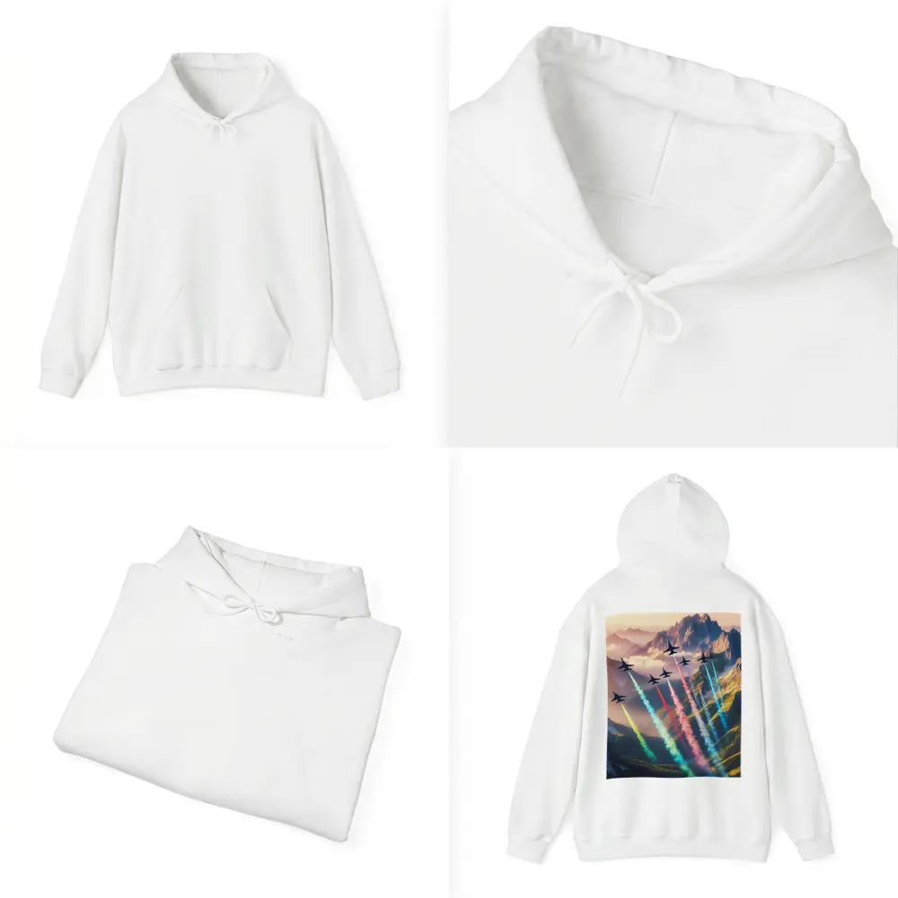Fighter Jets Colorful Smoke Trails Mountain Sunset – Hoodies