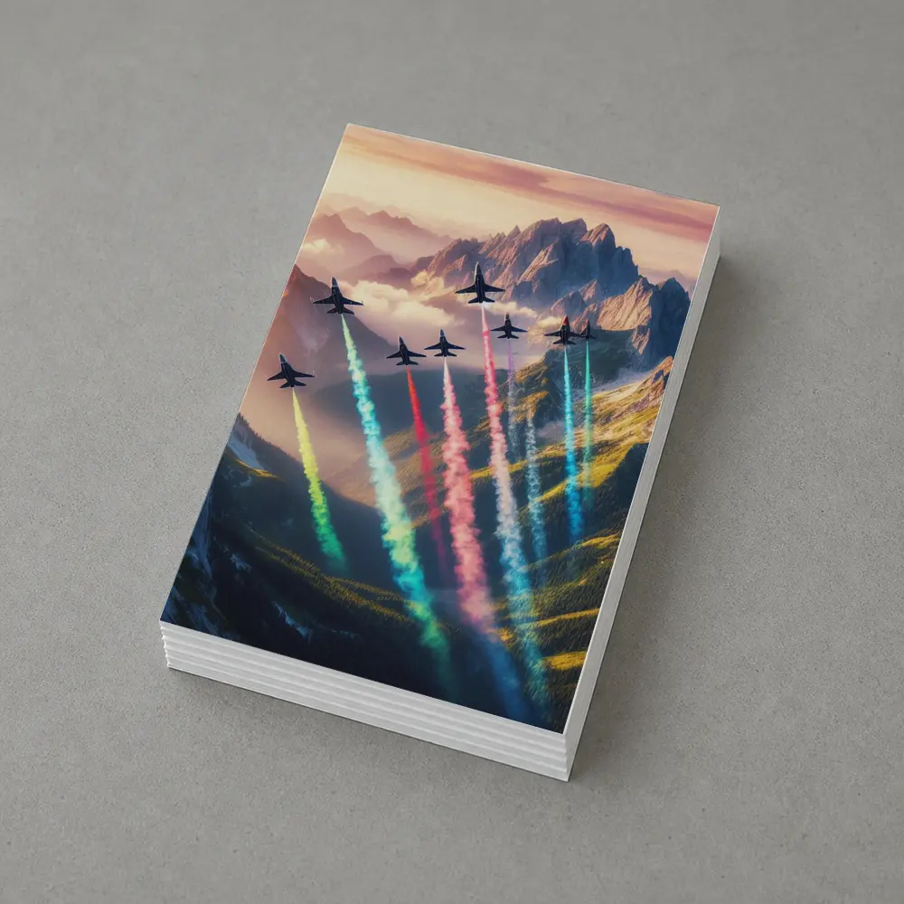 Fighter Jets Colorful Smoke Trails Mountain Sunset – Postcards