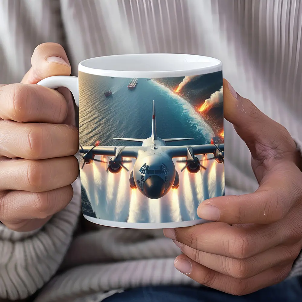 C-130 Hercules Flying Over Coastal Fires – Mugs