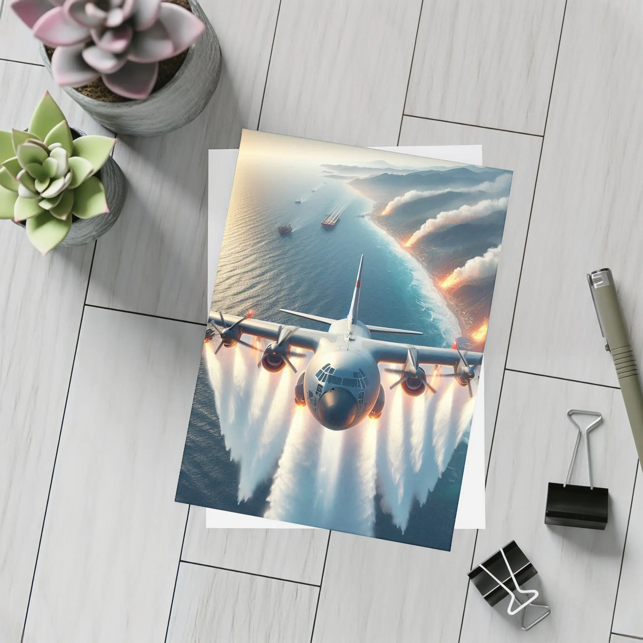 C-130 Hercules Flying Over Coastal Fires – Postcards
