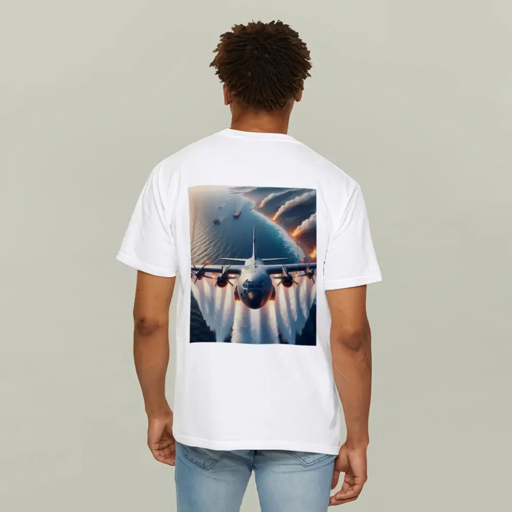 C-130 Hercules Flying Over Coastal Fires – T-Shirts