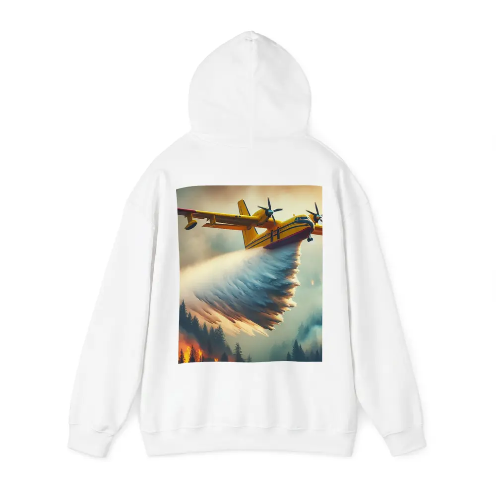 Yellow Firefighting Plane Dropping Water Over Forest Fire – Hoodies