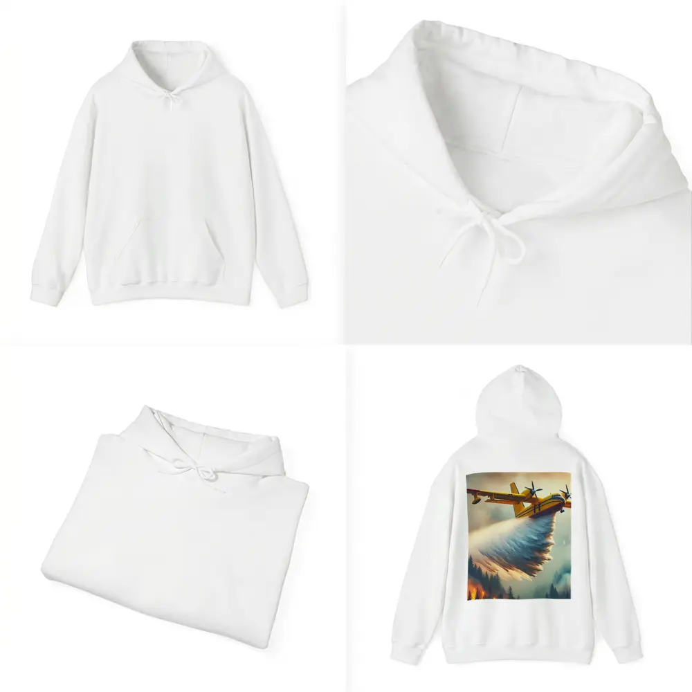 Yellow Firefighting Plane Dropping Water Over Forest Fire – Hoodies