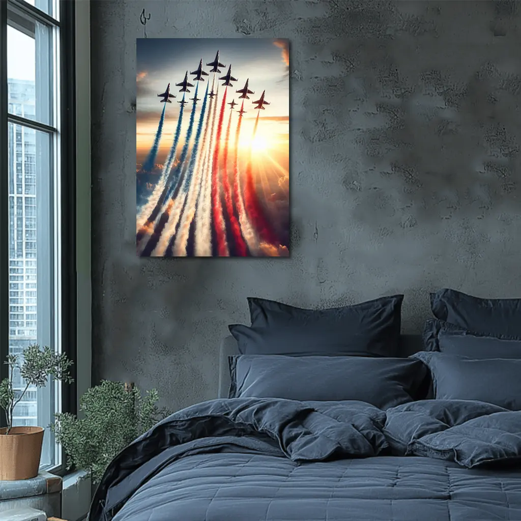 Fighter Jets Red White Blue Smoke Sky – Wall Art