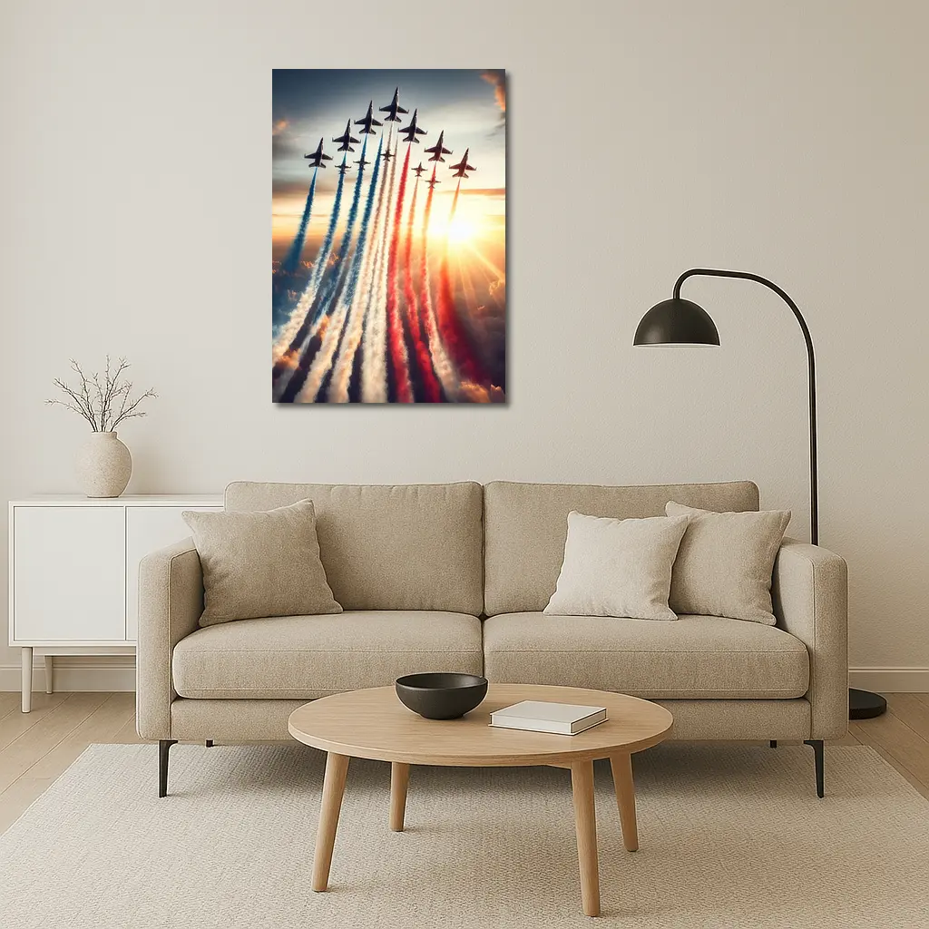 Fighter Jets Red White Blue Smoke Sky – Wall Art
