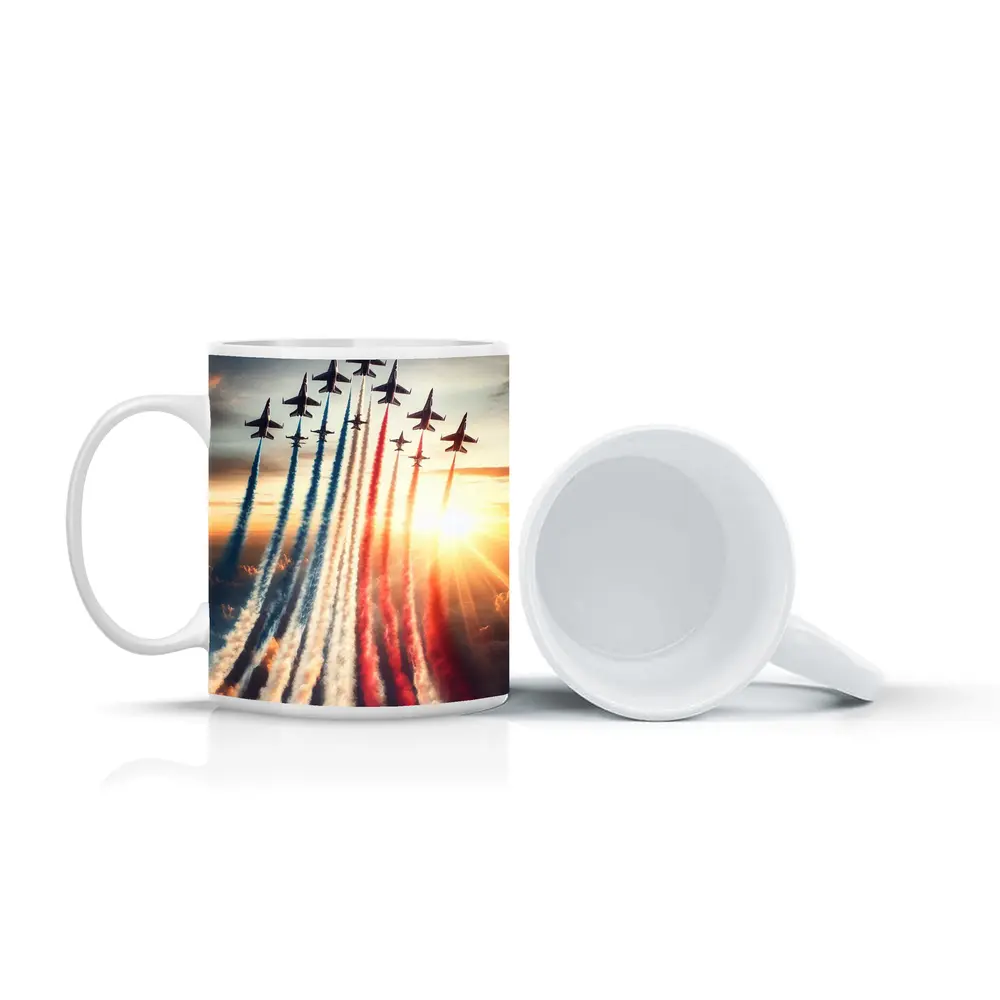 Fighter Jets Red White Blue Smoke Sky – Mugs