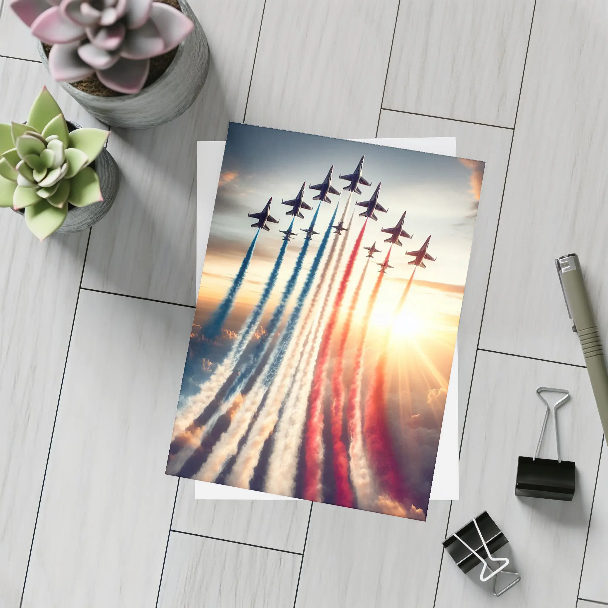 Fighter Jets Red White Blue Smoke Sky – Postcards