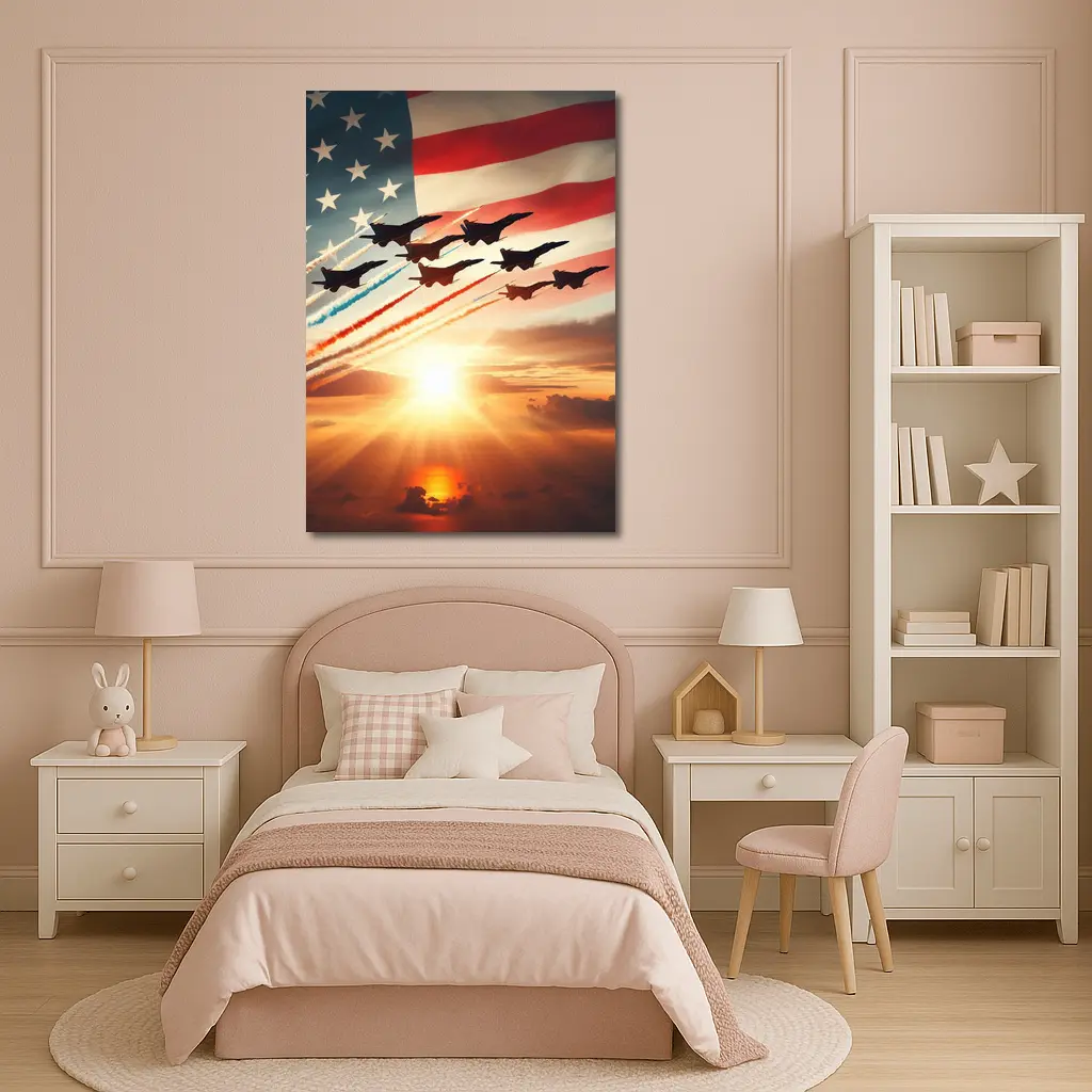 Fighter Jets American Flag Sunset Sky – Wall Art