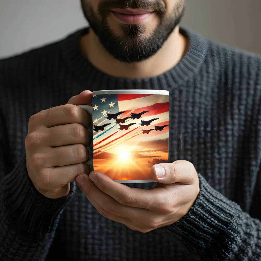 Fighter Jets American Flag Sunset Sky – Mugs