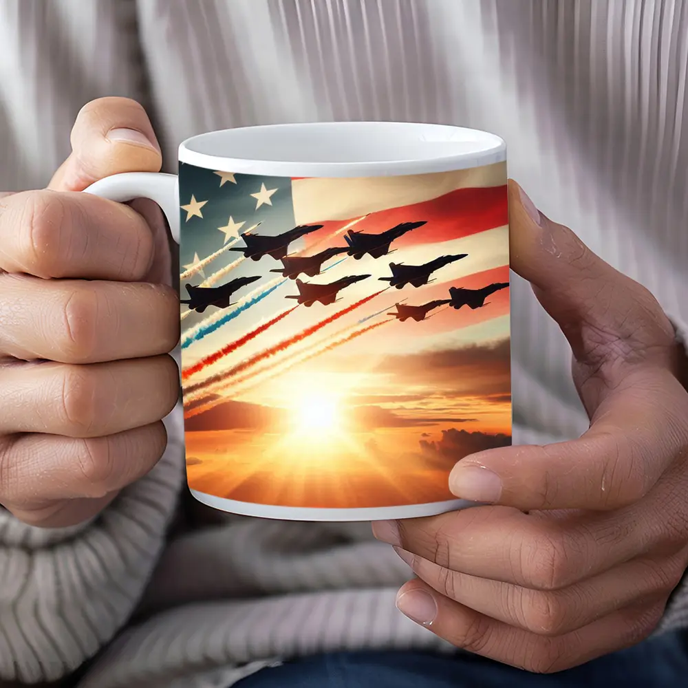 Fighter Jets American Flag Sunset Sky – Mugs