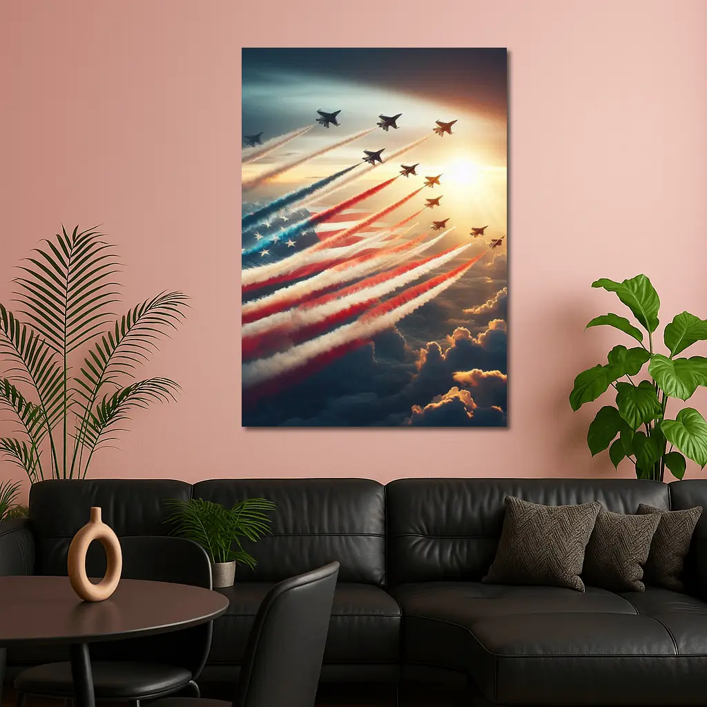 Fighter Jets American Flag Smoke Trail Sky – Wall Art