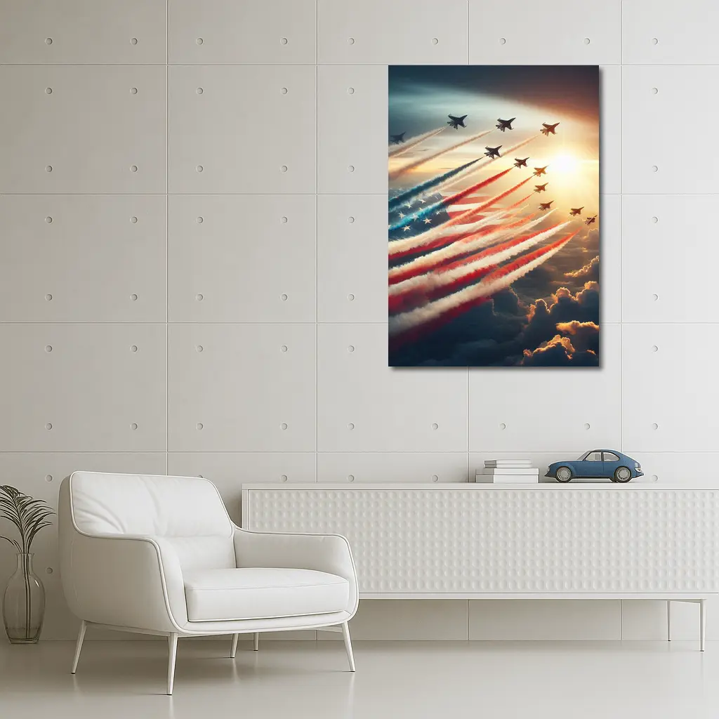 Fighter Jets American Flag Smoke Trail Sky – Wall Art