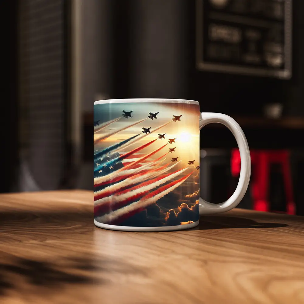 Fighter Jets American Flag Smoke Trail Sky – Mugs