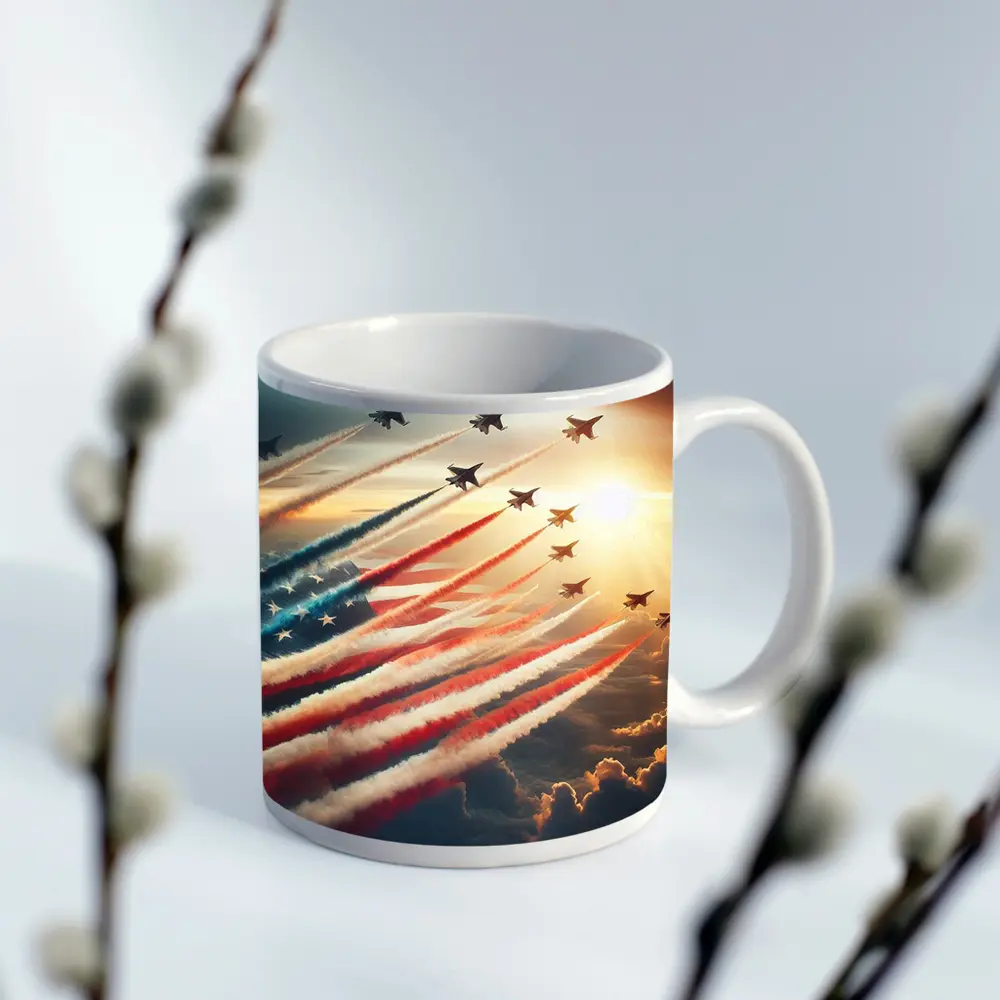 Fighter Jets American Flag Smoke Trail Sky – Mugs