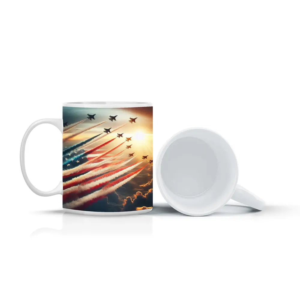 Fighter Jets American Flag Smoke Trail Sky – Mugs