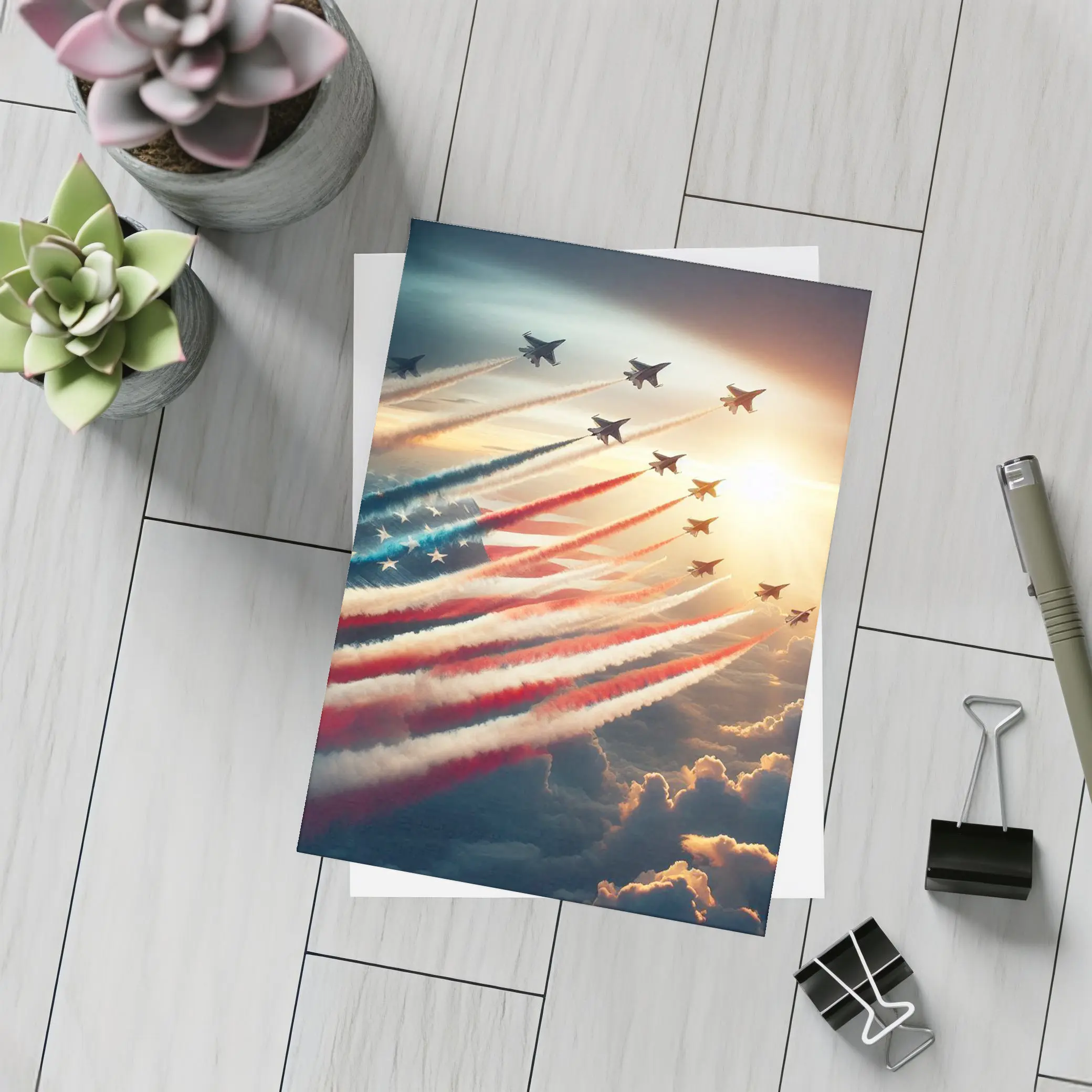 Fighter Jets American Flag Smoke Trail Sky – Postcards