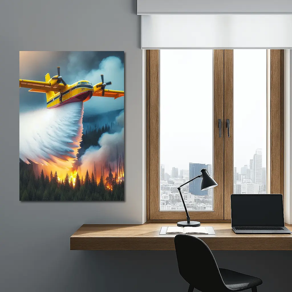 Fire Bomber Plane Dropping Water Over Forest – Wall Art