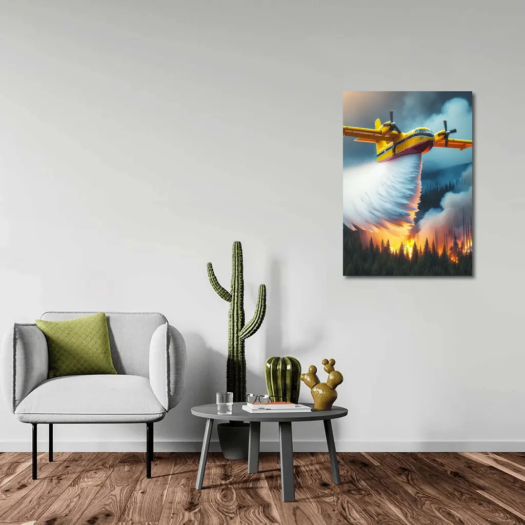 Fire Bomber Plane Dropping Water Over Forest – Wall Art