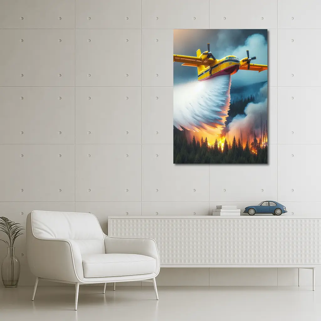 Fire Bomber Plane Dropping Water Over Forest – Wall Art