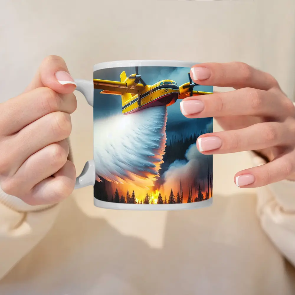 Fire Bomber Plane Dropping Water Over Forest – Mugs