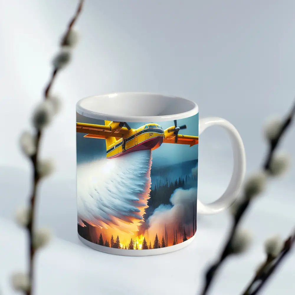 Fire Bomber Plane Dropping Water Over Forest – Mugs