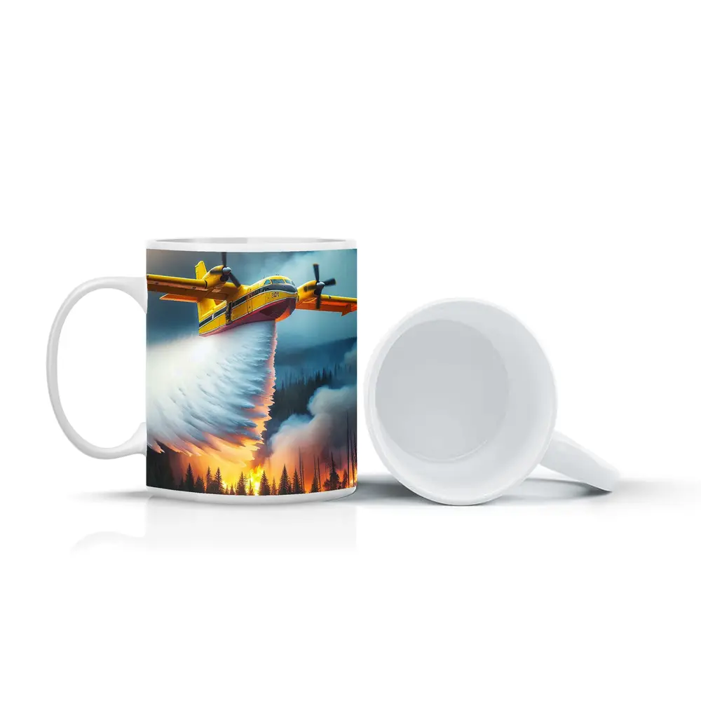 Fire Bomber Plane Dropping Water Over Forest – Mugs