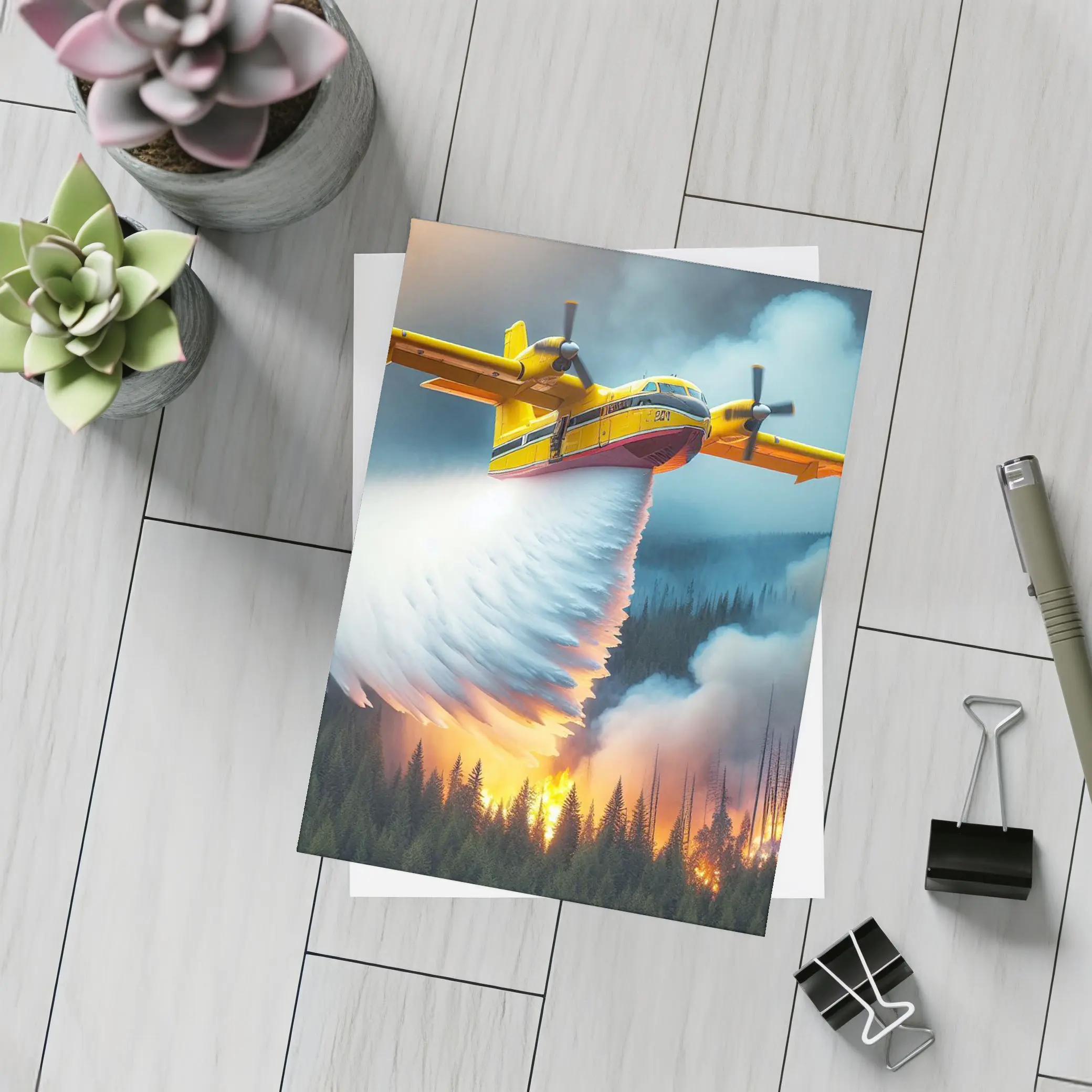 Fire Bomber Plane Dropping Water Over Forest – Postcards
