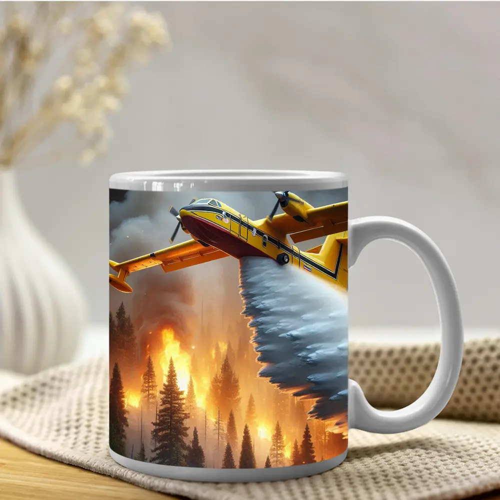 Firefighter Plane Dropping Water Over Burning Forest – Mugs