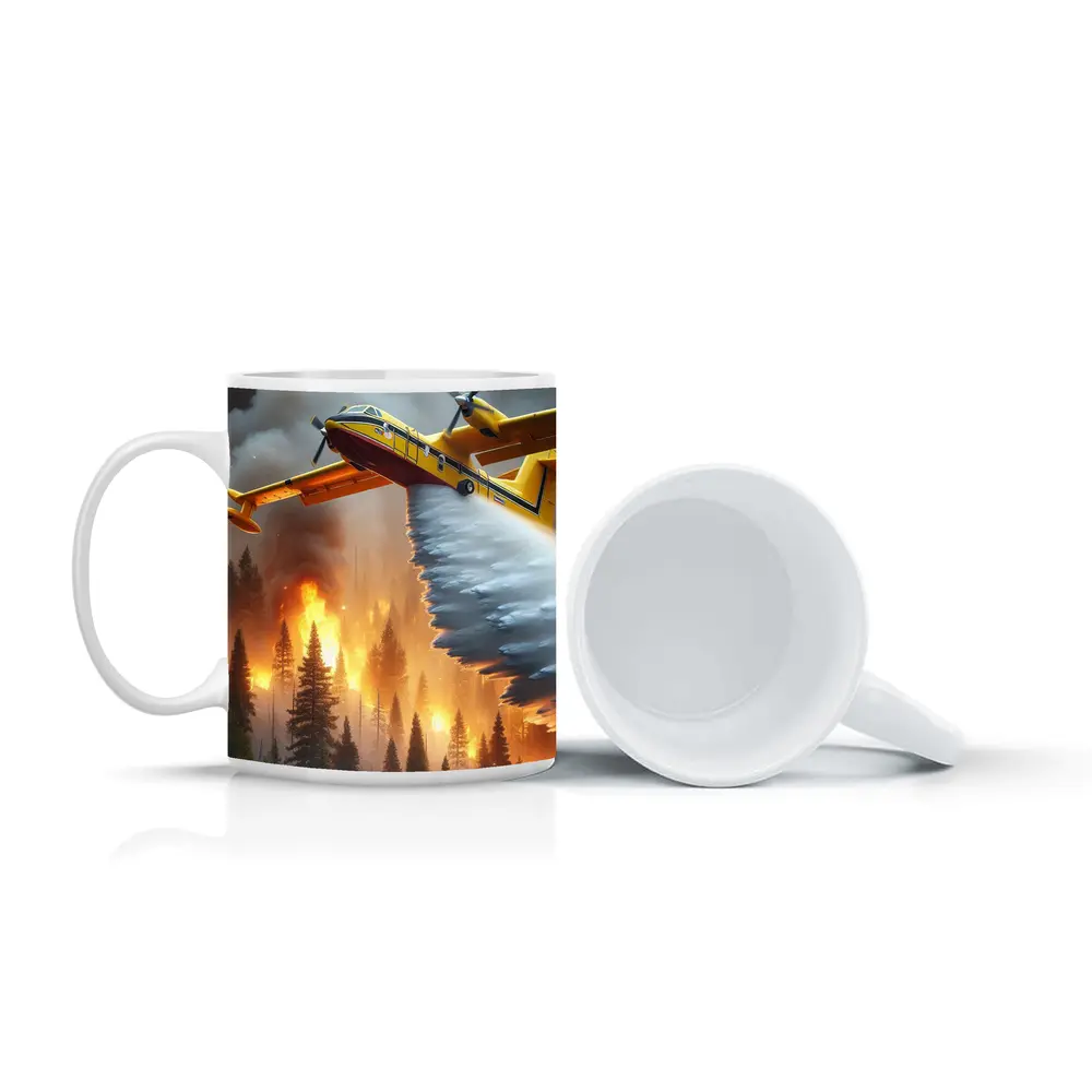 Firefighter Plane Dropping Water Over Burning Forest – Mugs