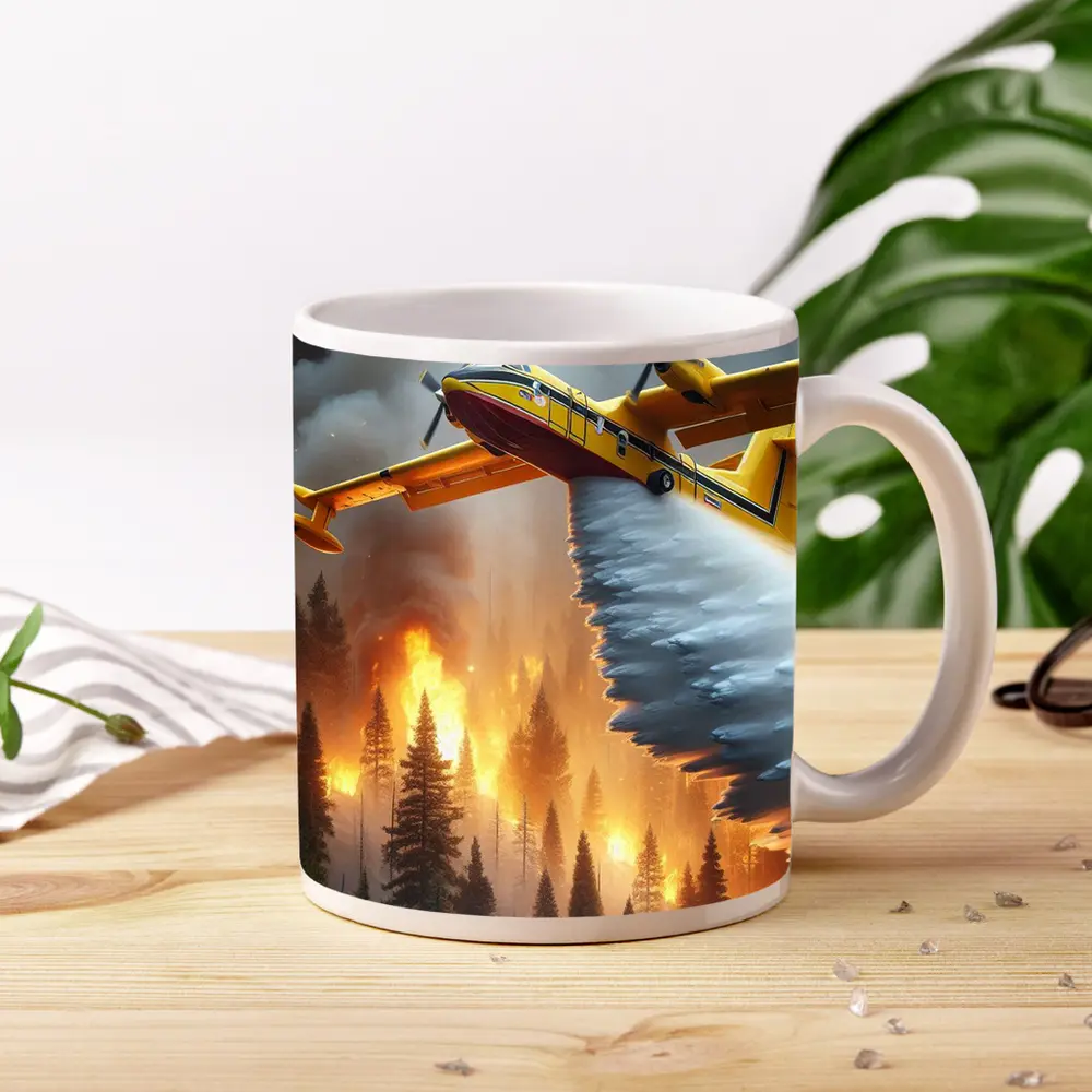 Firefighter Plane Dropping Water Over Burning Forest – Mugs