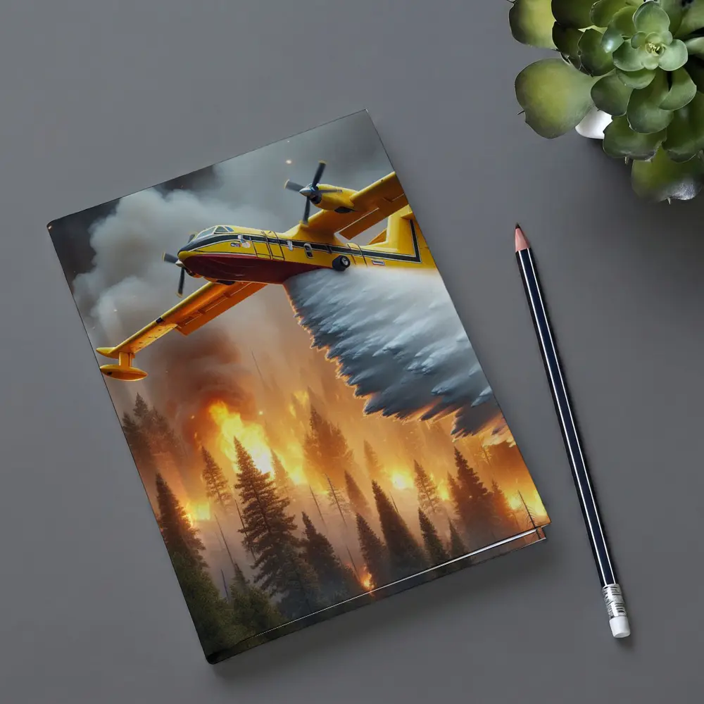 Firefighter Plane Dropping Water Over Burning Forest – Notebooks