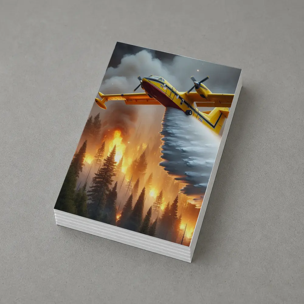 Firefighter Plane Dropping Water Over Burning Forest – Postcards