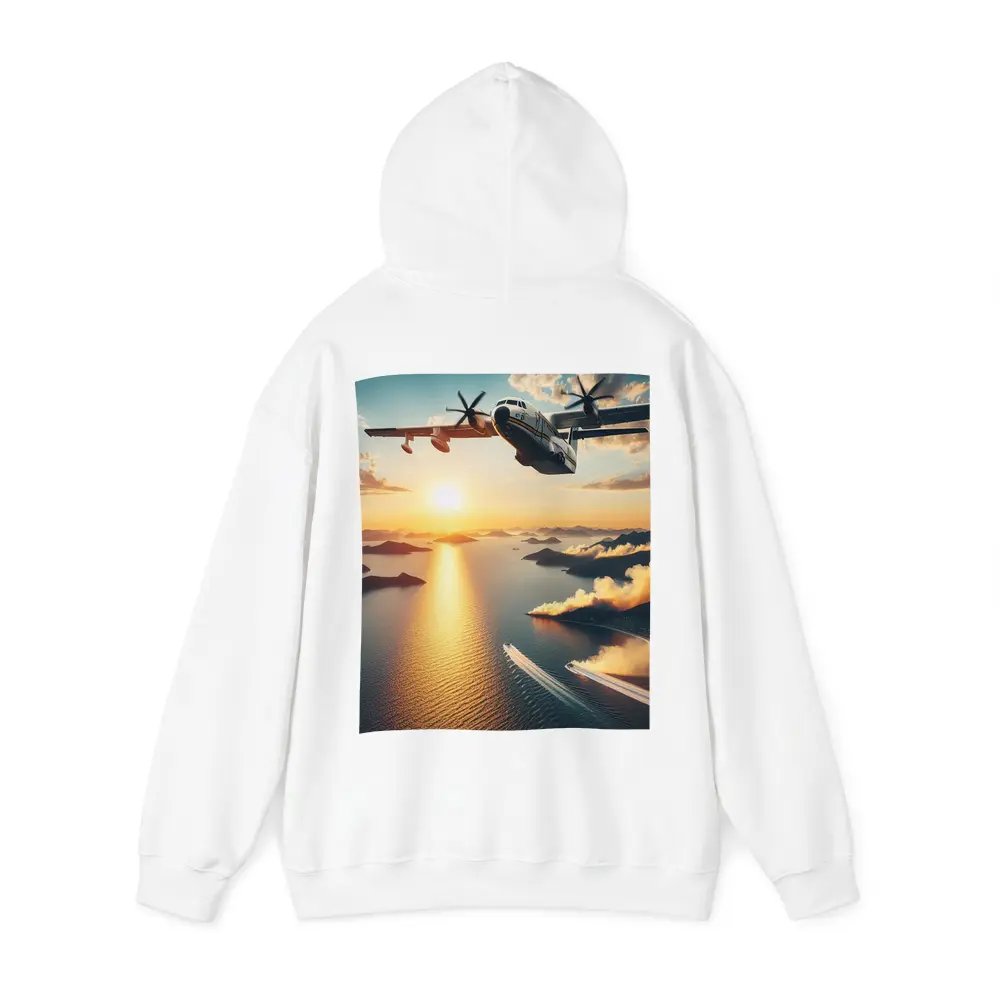 Military Turboprop Aircraft Flying Over Sunset Sea – Hoodies