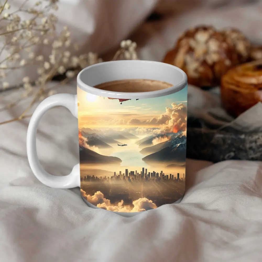 Search Rescue Helicopter Flying Over Misty City – Mugs