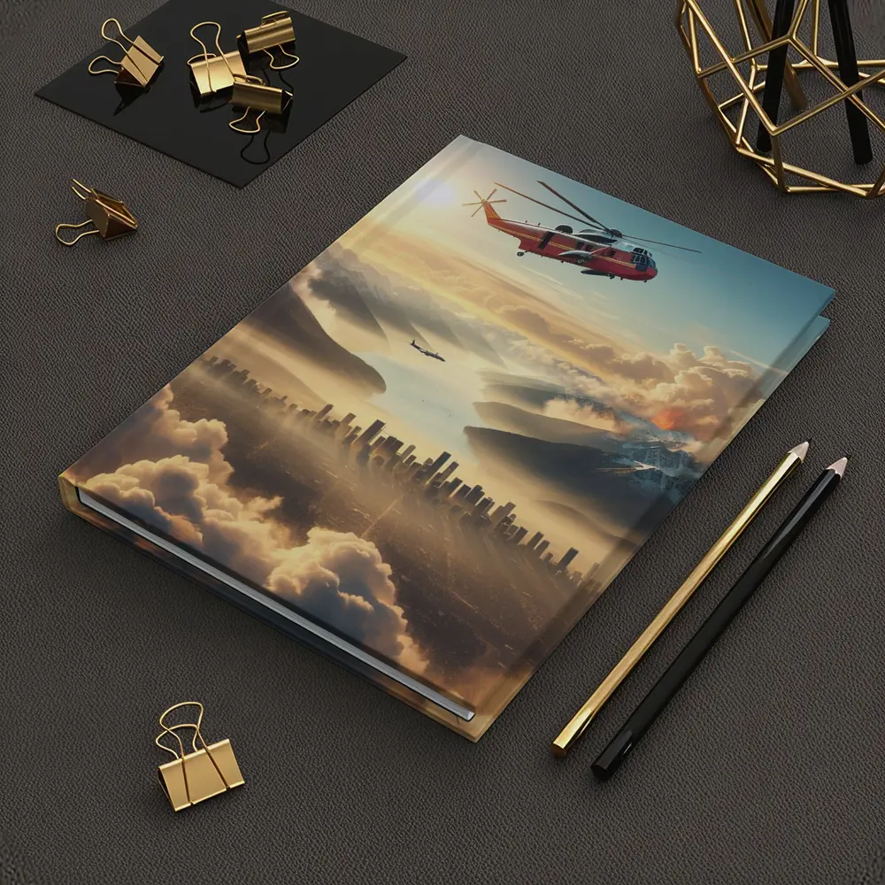 Search Rescue Helicopter Flying Over Misty City – Notebooks