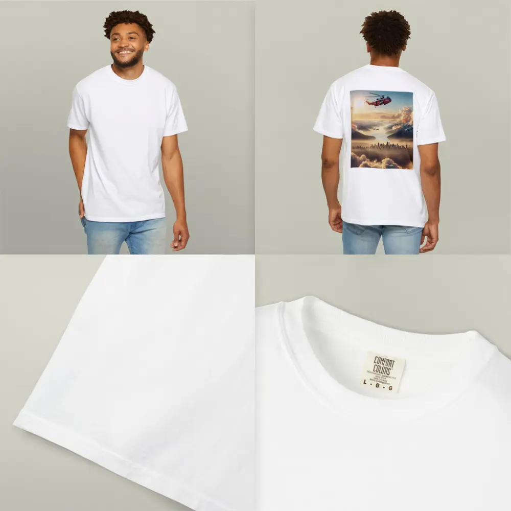 Search Rescue Helicopter Flying Over Misty City – T-Shirts