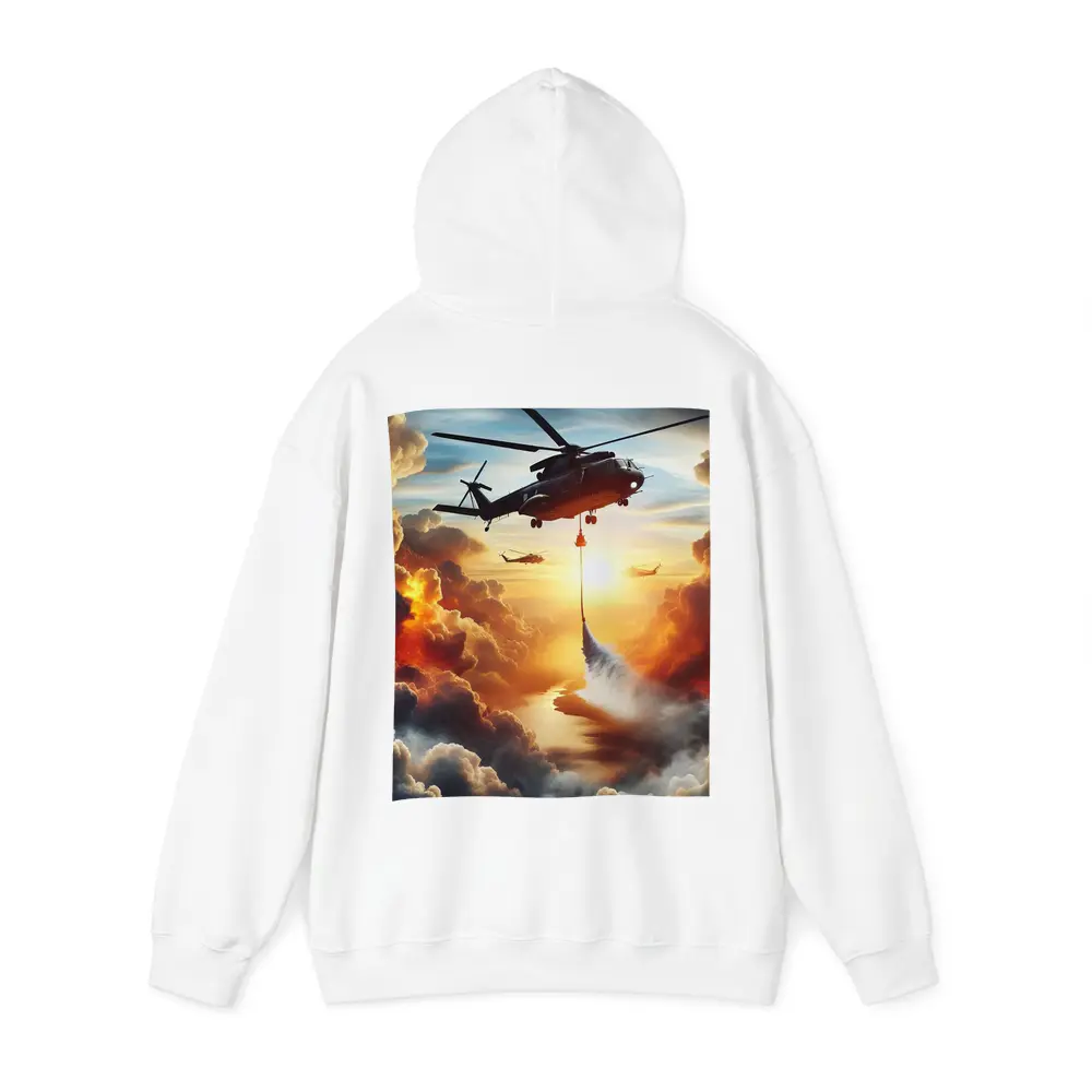 Firefighting Helicopter Dropping Water Sunset Clouds – Hoodies