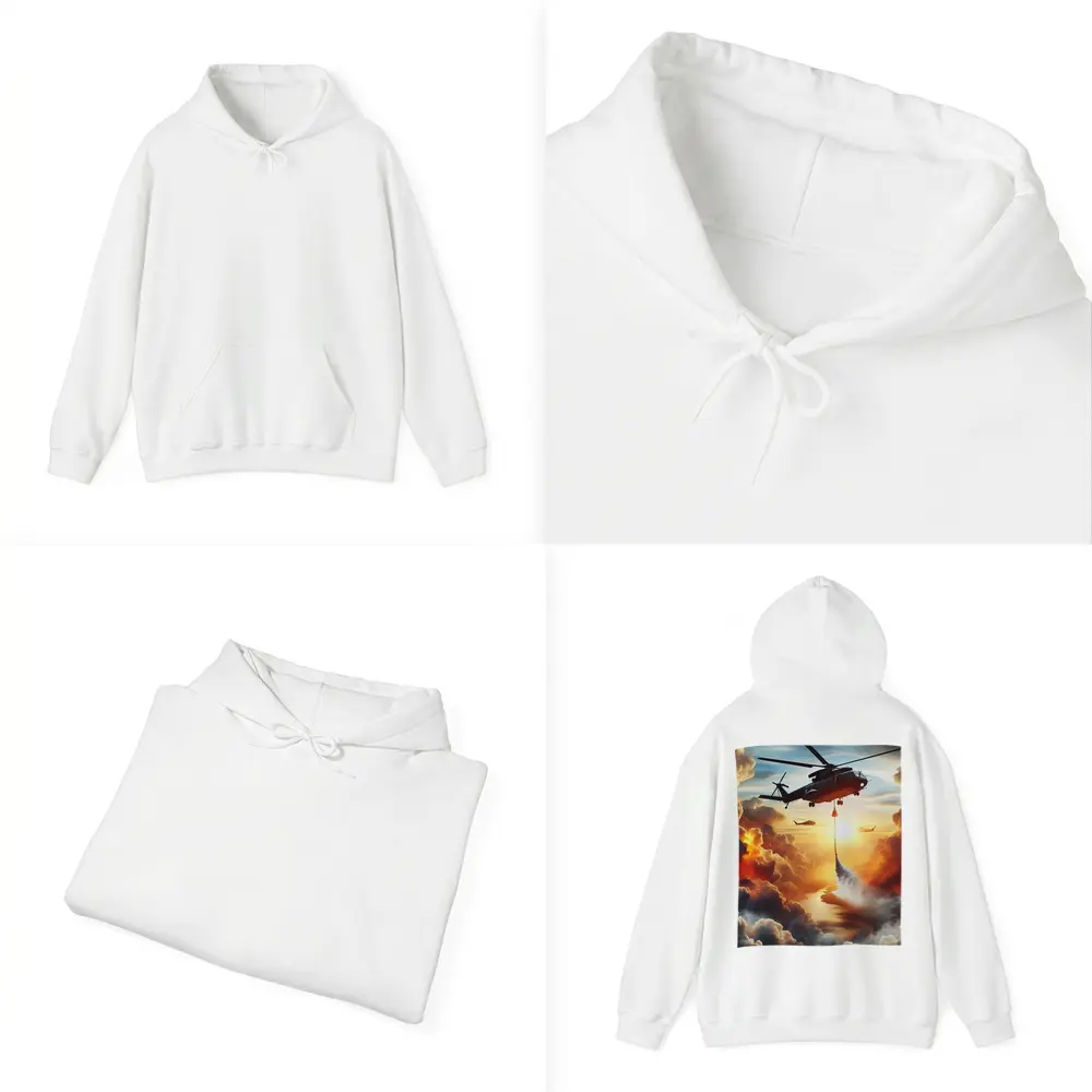 Firefighting Helicopter Dropping Water Sunset Clouds – Hoodies