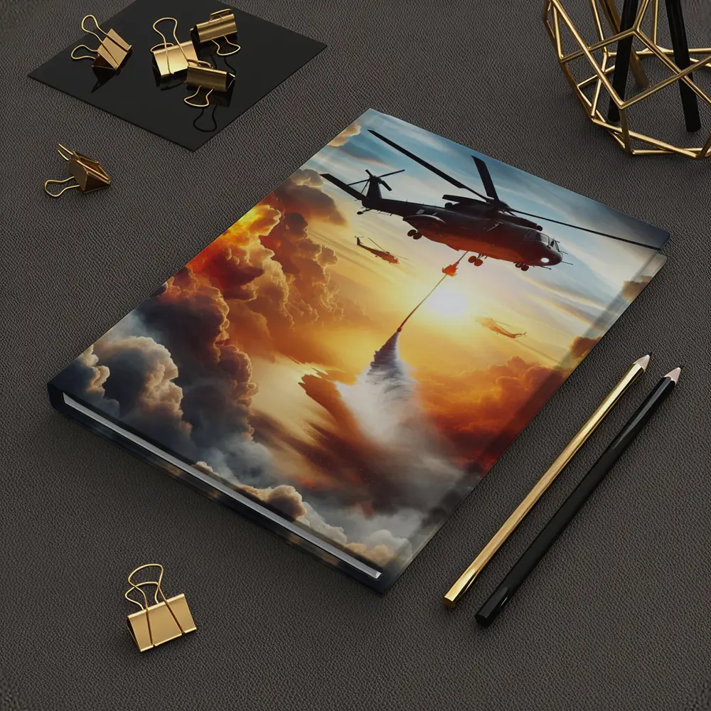 Firefighting Helicopter Dropping Water Sunset Clouds – Notebooks