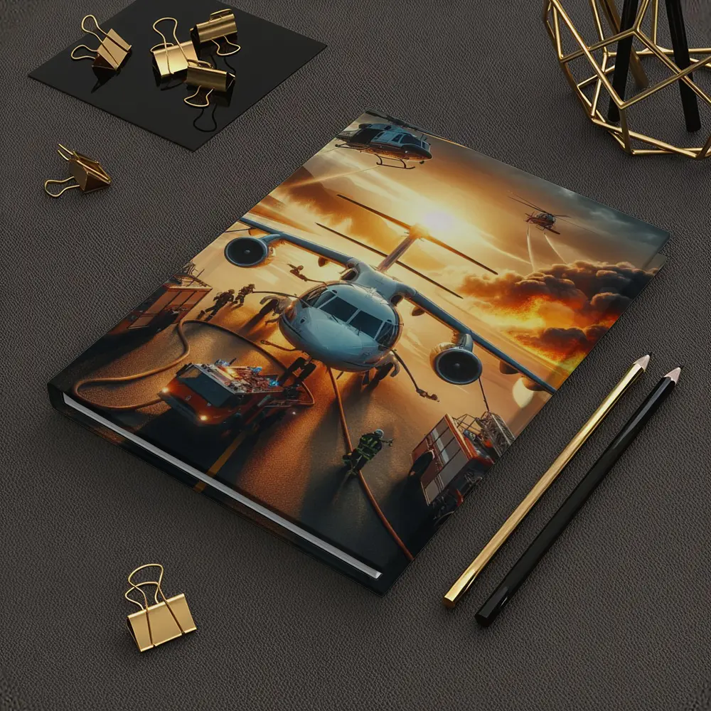 Airport Emergency Firefighters Helicopters Dramatic Sunset – Notebooks