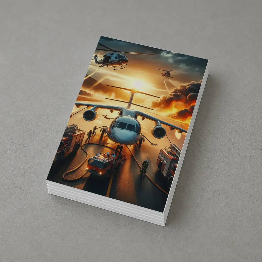 Airport Emergency Firefighters Helicopters Dramatic Sunset – Postcards