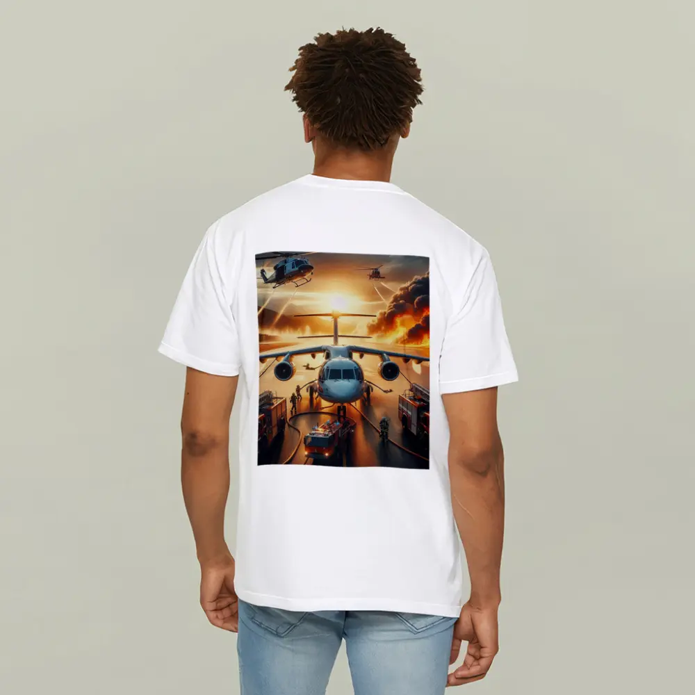 Airport Emergency Firefighters Helicopters Dramatic Sunset – T-Shirts