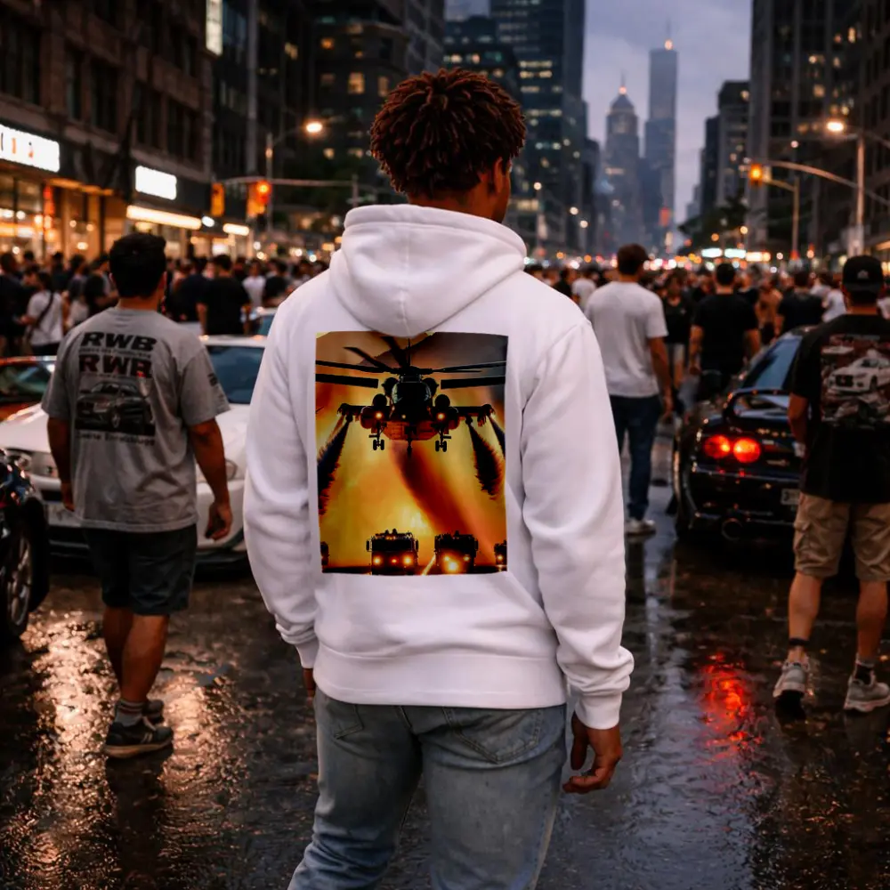 Military Helicopter Convoy Fiery Mountain Sunset – Hoodies