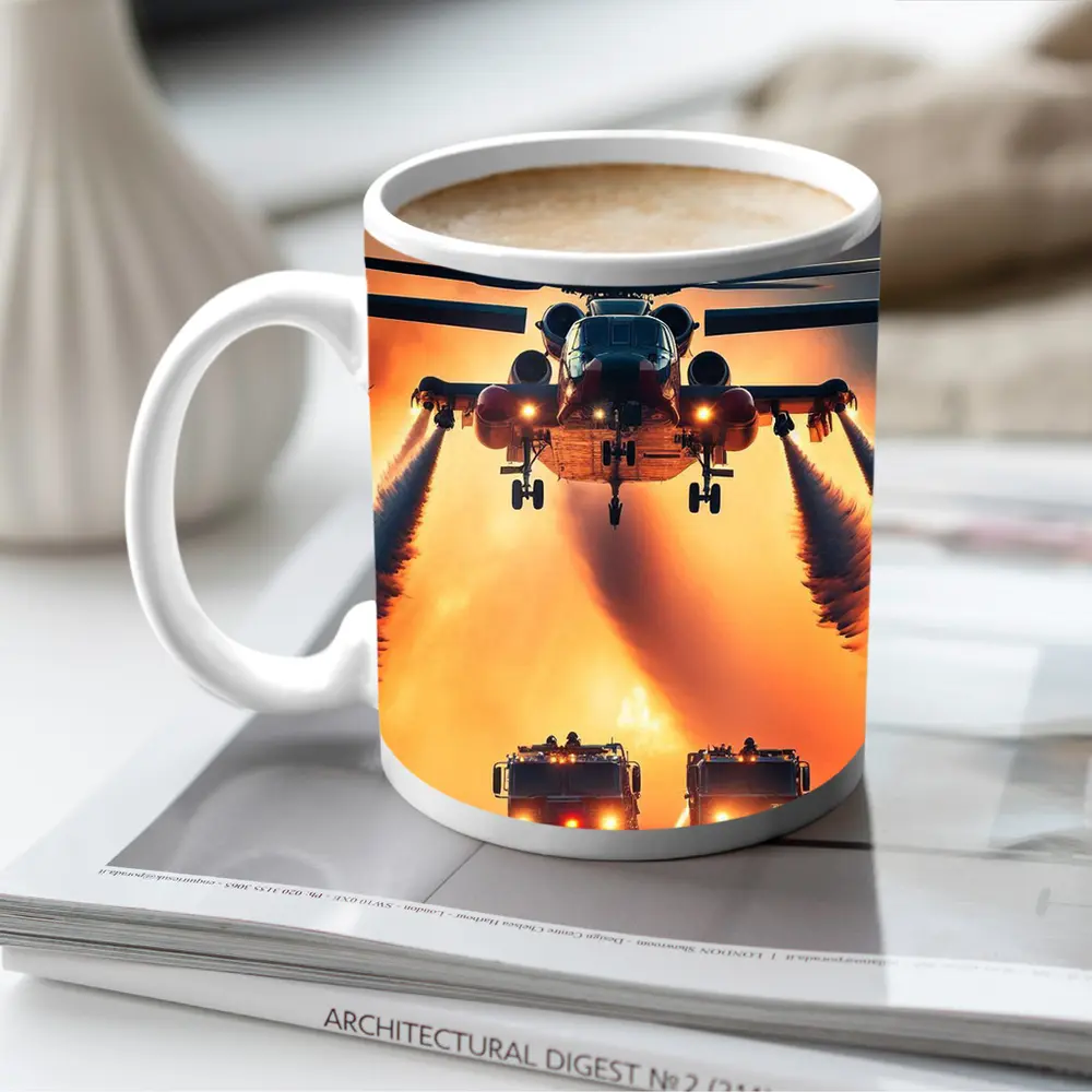 Military Helicopter Convoy Fiery Mountain Sunset – Mugs