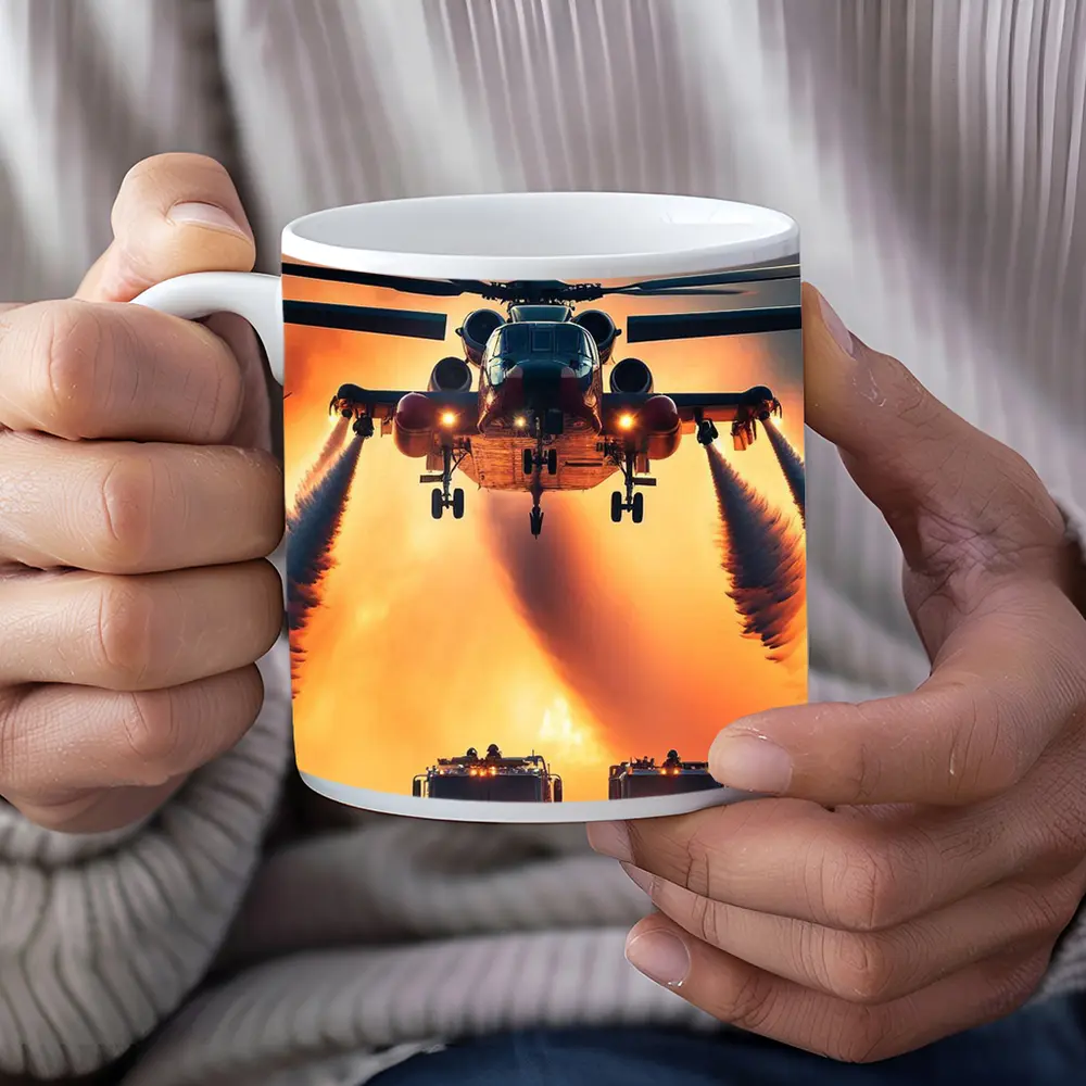 Military Helicopter Convoy Fiery Mountain Sunset – Mugs