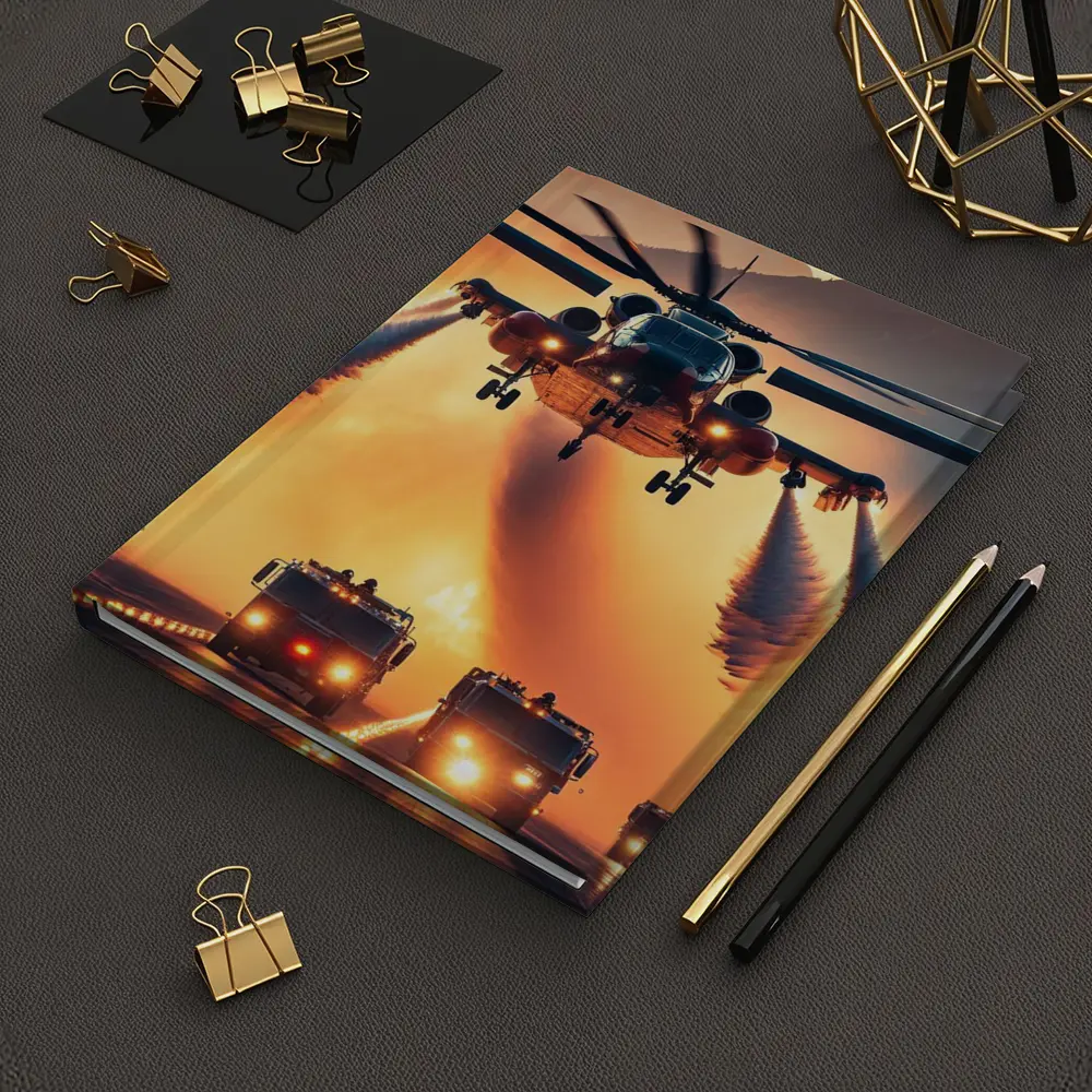 Military Helicopter Convoy Fiery Mountain Sunset – Notebooks