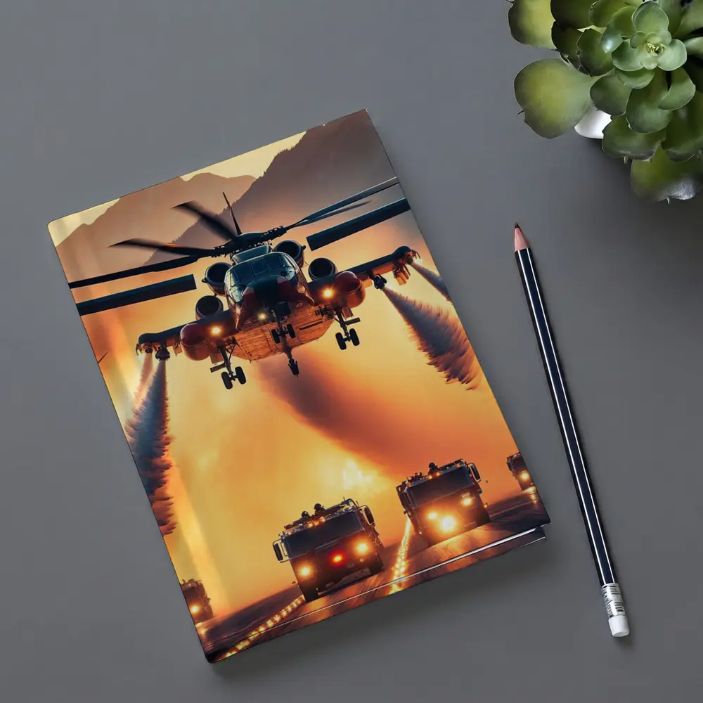 Military Helicopter Convoy Fiery Mountain Sunset – Notebooks