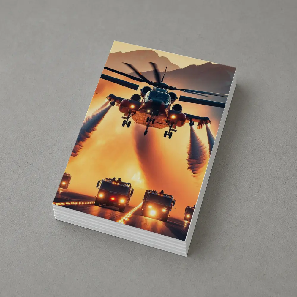 Military Helicopter Convoy Fiery Mountain Sunset – Postcards
