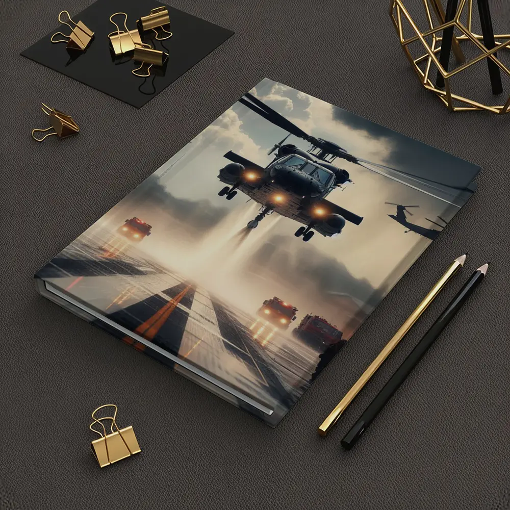 Military Helicopter Landing Runway Dramatic Sky – Notebooks